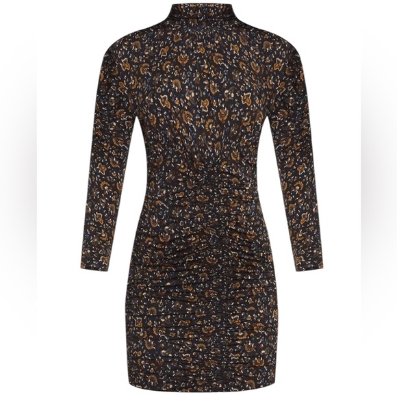 Veronica Beard Revolve Gretna Black Floral Print Ruched Mock Neck Dress Size M - Picture 4 of 12